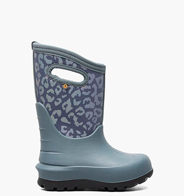 Neo-Classic Metallic Leopard Kid's Insulated Rainboots in Misty Gray for $115.00