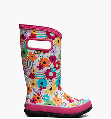 Rainboot Rainbow Flower Kids Rainboots in Bone Multi for $70.00