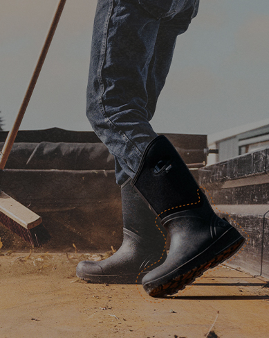 Shop our Seamless Construction featuring a man sweeping out a truck bed.