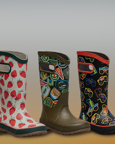 Shop kids' rainboots featuring a variety of patterns.