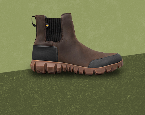 Shop the men's Arcata Leather collection featuring the Chelsea boot on a green background.