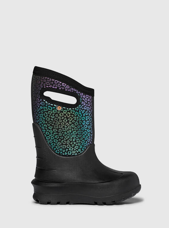 Shop the Kids' Neo-Classic Rainbow Leopard waterproof insulated rain boots.  The featured product is the Kids' Rainbow Leopard in a rainbow print.
