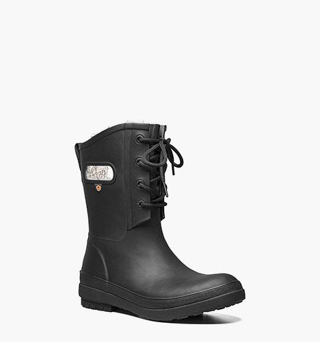 Amanda II Lace Women's Waterproof Lace Up Rain Boots in Black for $79.99