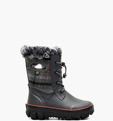 Arcata II Cozy Plaid Kid's Winter Boots in Dark Gray Multi for $72.49