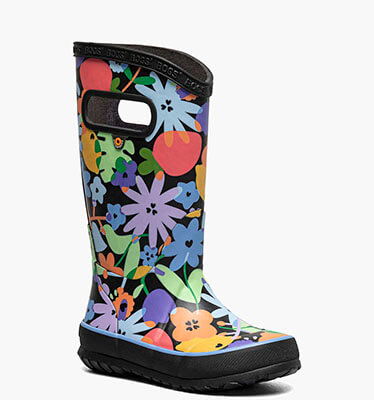 Rainboot Overlap Flowers Kids Rainboots in Black Multi for $70.00