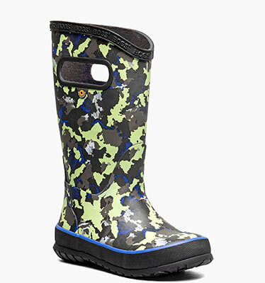 Rainboot Camo Texture Kids Rainboots in Black Multi for $70.00