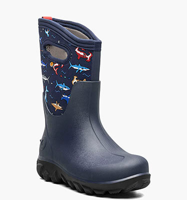 Classic Seamless Pixel Shark Kids' Winter Boots in navy multi for $82.49