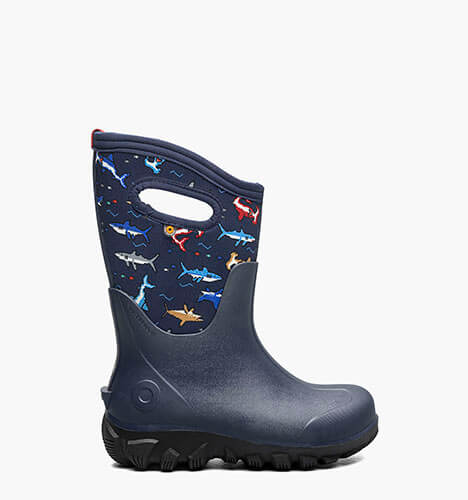 Classic Seamless Pixel Shark Kids' Winter Boots in navy multi for $110.00