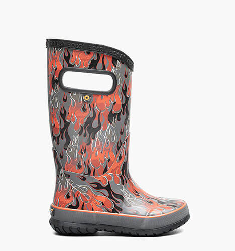Rainboot Fire Flame Kids' Rain Boots in Dark Gray Multi for $70.00